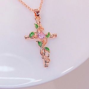 Cross Charm Rhinestone Decor Necklace